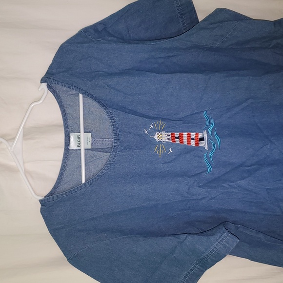 Vintage 90s Embroidered Lighthouse Denim Dress - Picture 3 of 9